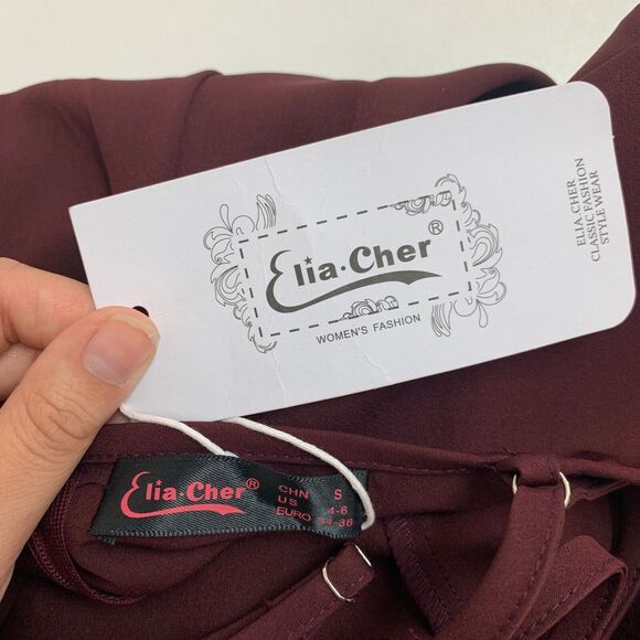 Eliacher Pleated Summer Party Dress Womens 4/6 Maroon V Neck Backless Pockets - Picture 12 of 16